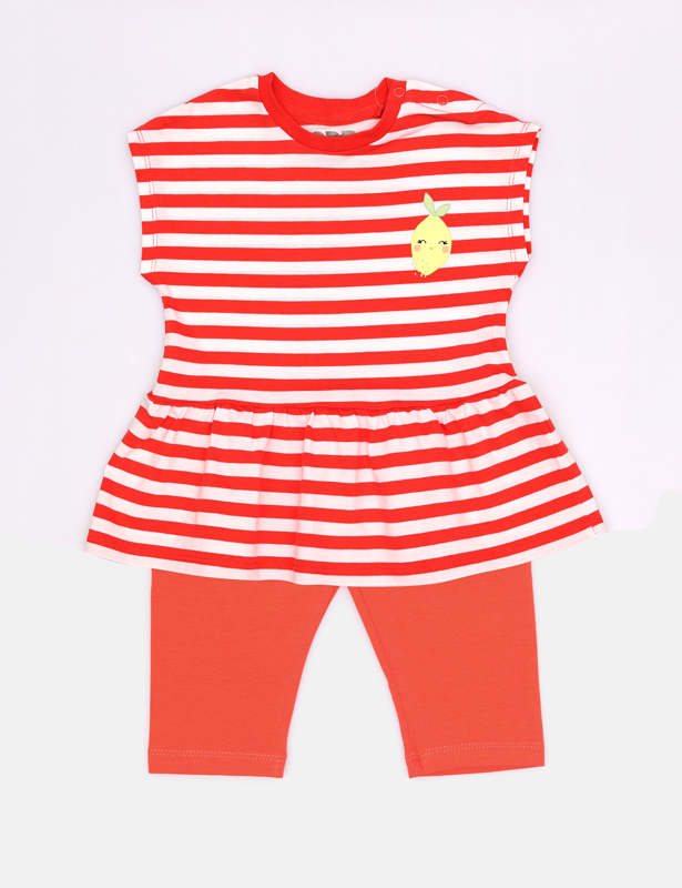 CSBG 90251-28-410 Комплект для девочки (платье модель "туника", бриджи) (Коралловый (086)-52)