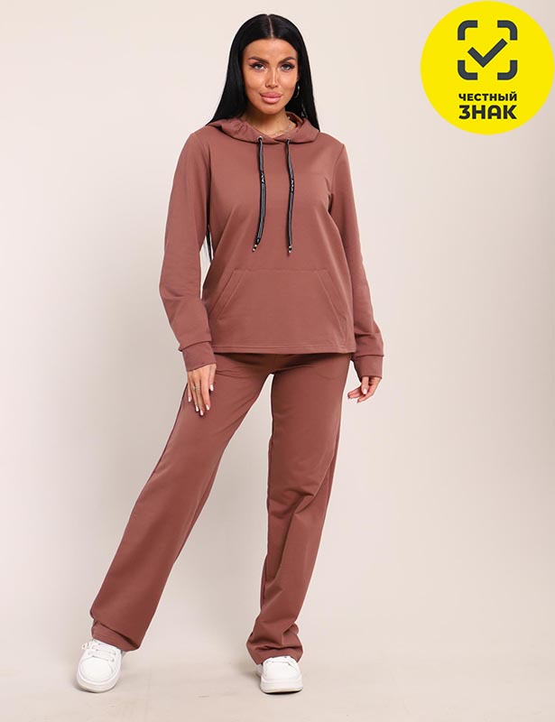 01045 Костюм с брюками (Коричневый, 52)