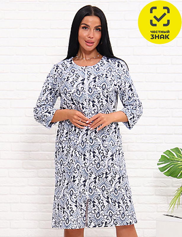 01016 Халат махровый на молнии (Цветы, 54)