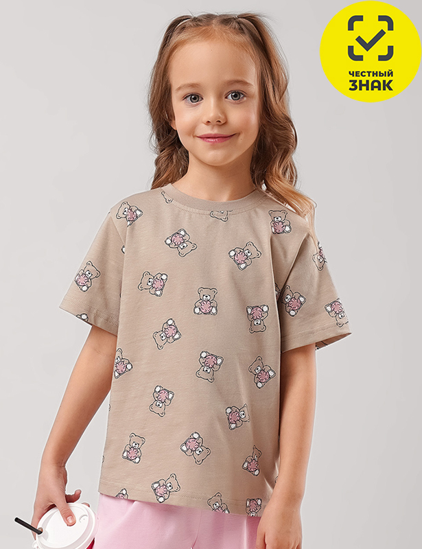 CLE Футболка дев. 866748кдн (бежевый/чёрный; 104-56)