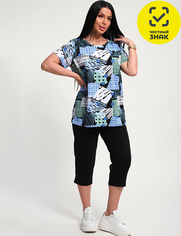 01073 Костюм с бриджами (Голубой, 54)