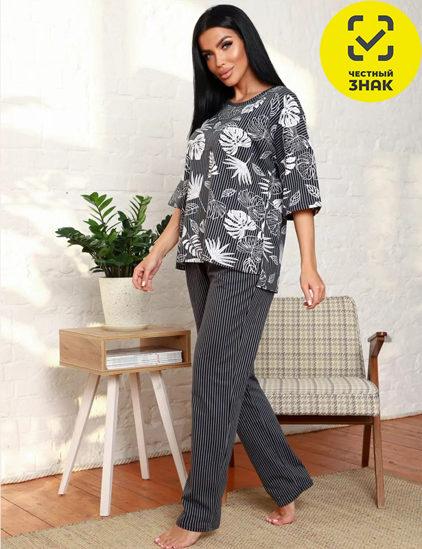 1798/6 Костюм с брюками (р 58) Серый, полоса