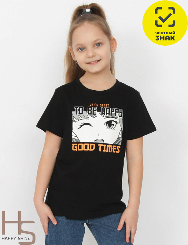HSJG 63848-22 Футболка для девочки (Черный (146)-76)