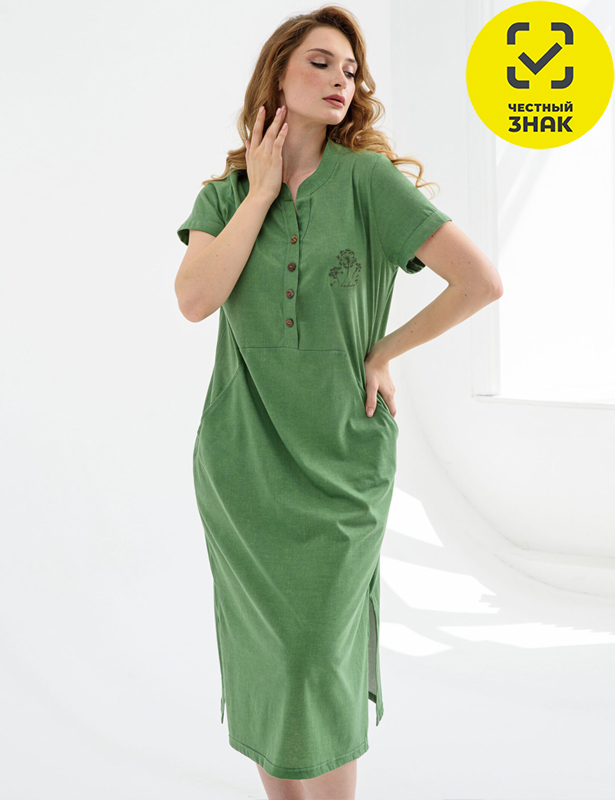 1512-К Платье женское "Лён" (50, зеленый)