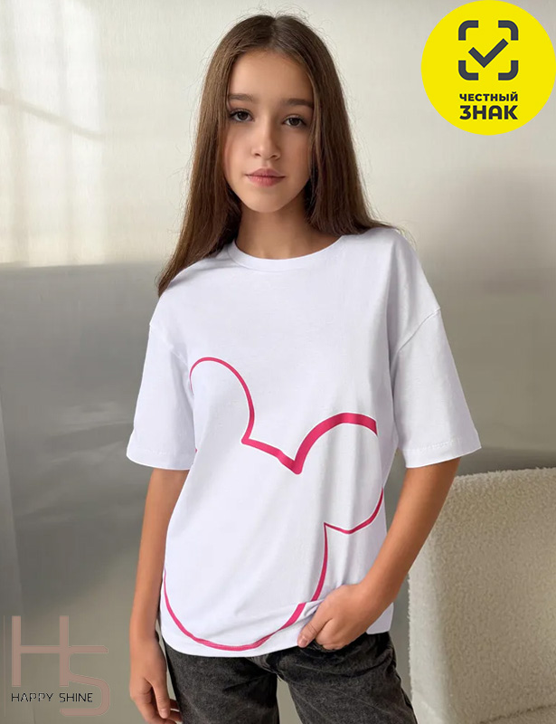6009HW-20K-3 Футболка для девочки (Белый (152)-80)