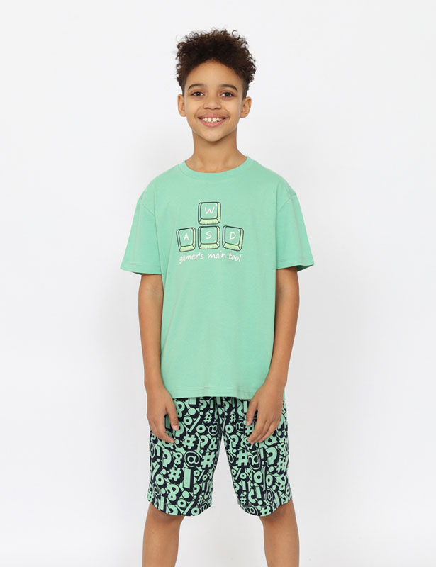 CSJB 50166-37 Пижама для мальчика (футболка, шорты) (Зеленый (158)-80)